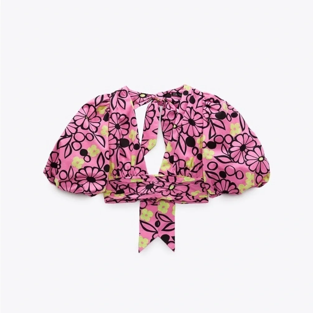 🎀ZARA NWOT puff shoulder floral crop blouse xs - Picture 10 of 13